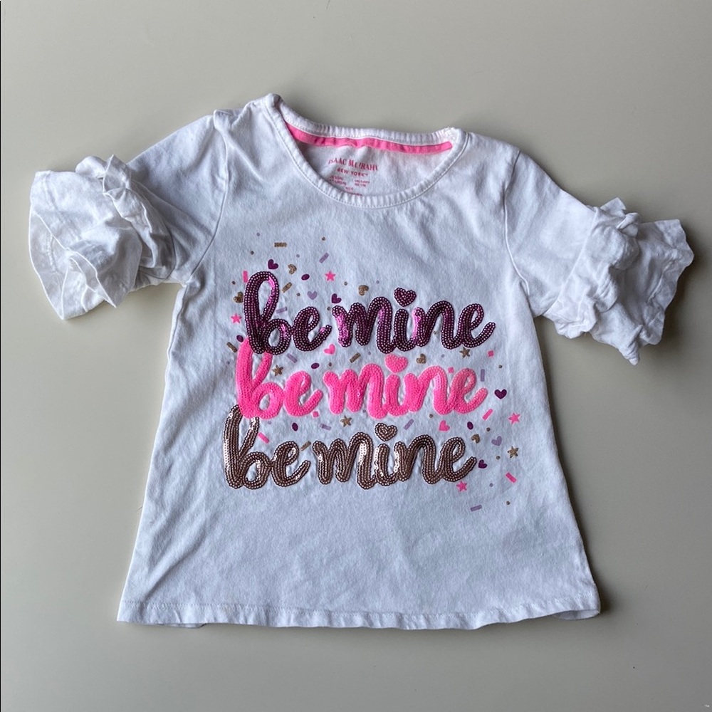 Girls' White and Pink Ruffle Sleeve Shirt